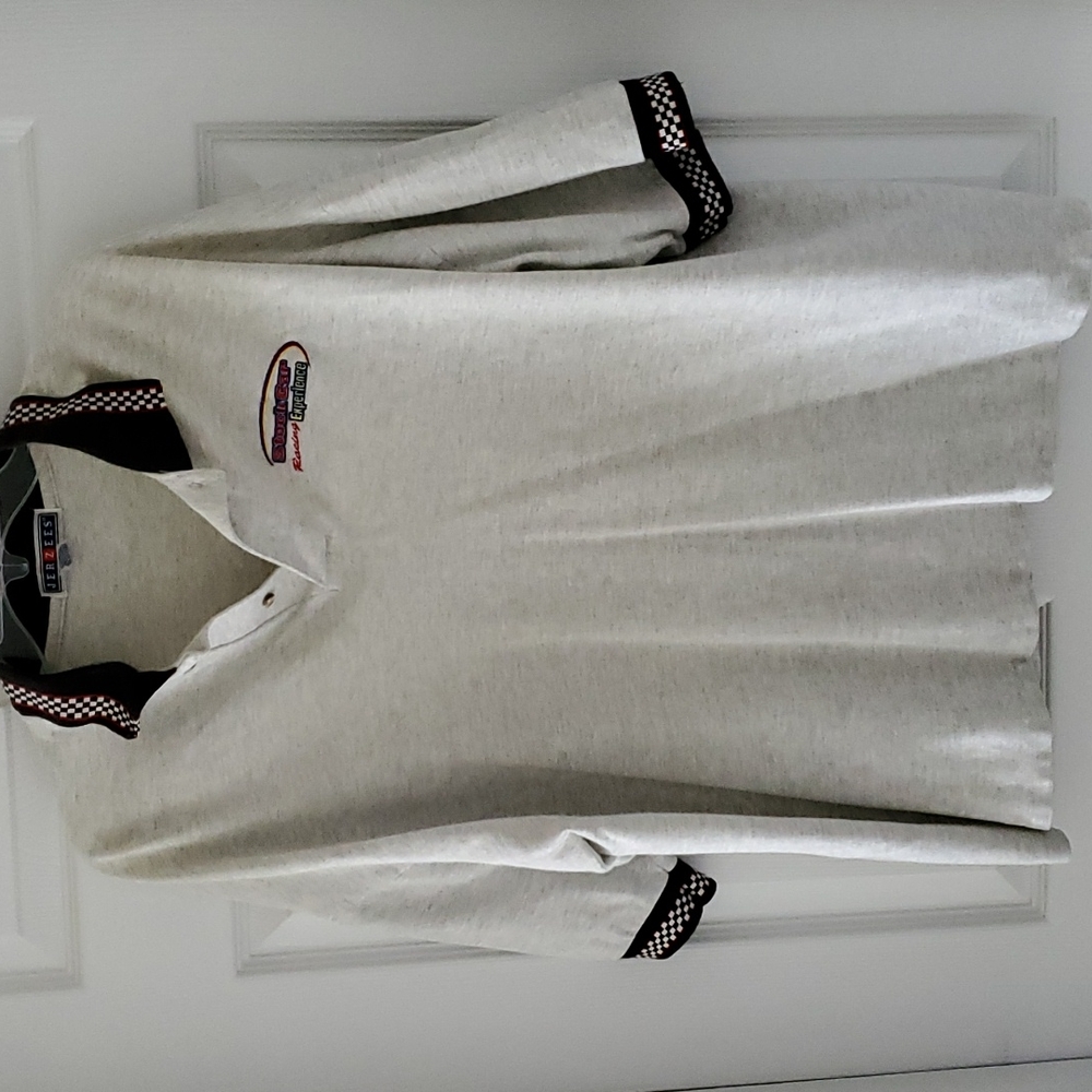 Jerzees men's polo shirt. "Stock Car Racing Experience"  XL  Gray/off-white.